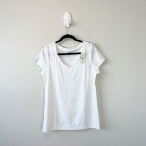 Ann Taylor Loft 100% Cotton Classic V Neck Short Sleeve T-Shirt White L/XL NWTs